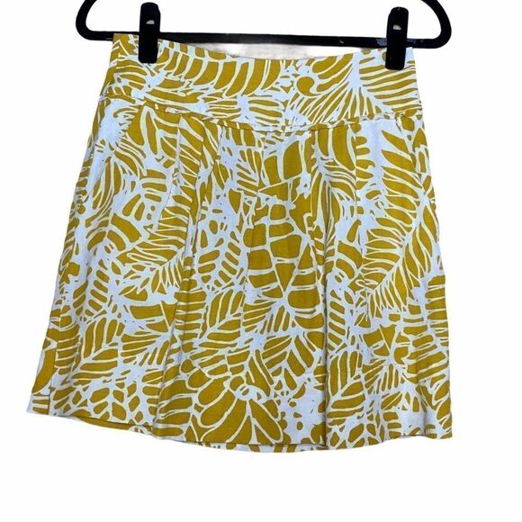 Ann Taylor Loft Yellow & White Leaf Linen Skirt - Picture 1 of 8